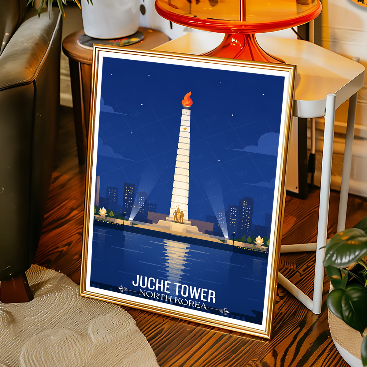 Juche Tower - North Korea - Travel Wall Art Deco Poster Print