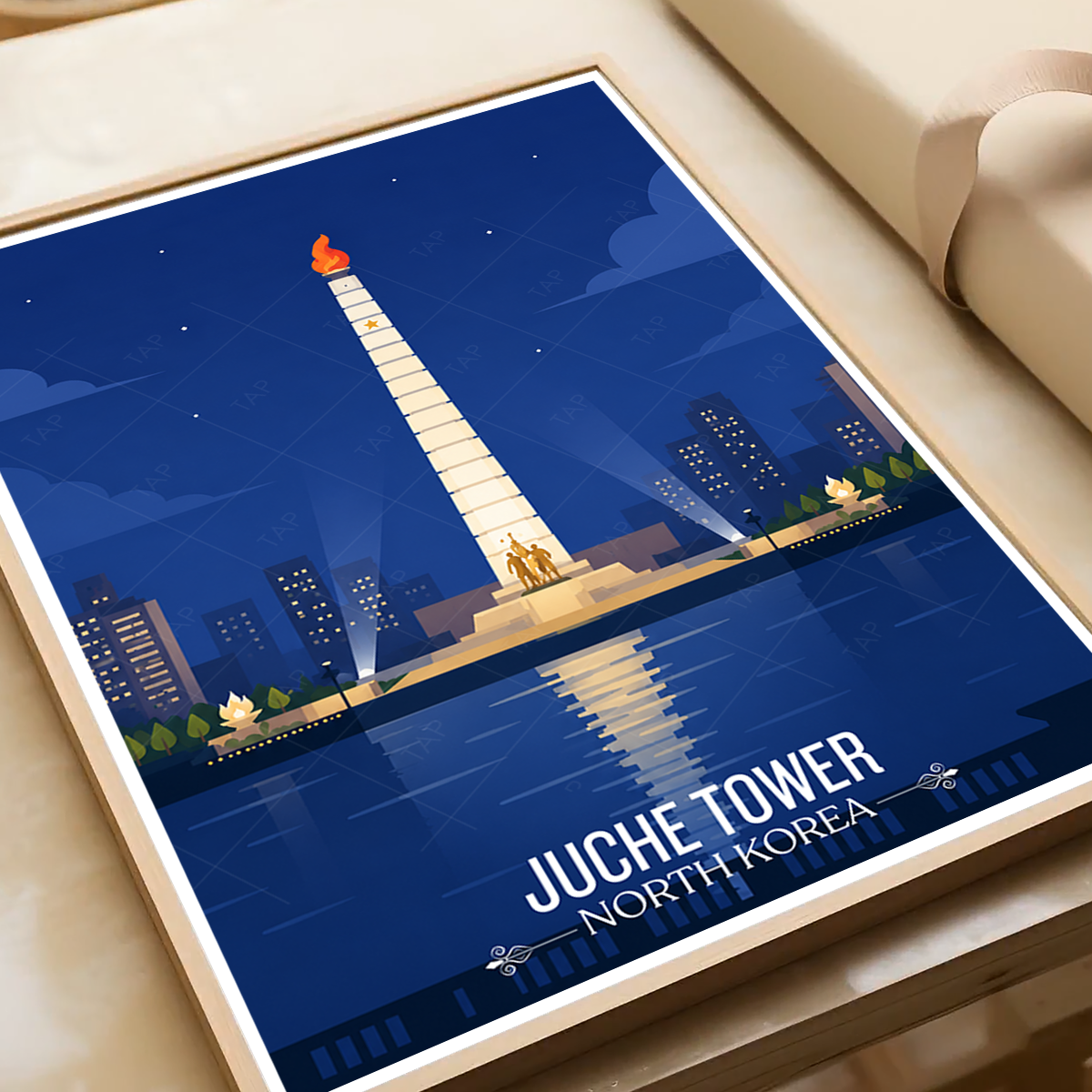 Juche Tower - North Korea - Travel Wall Art Deco Poster Print