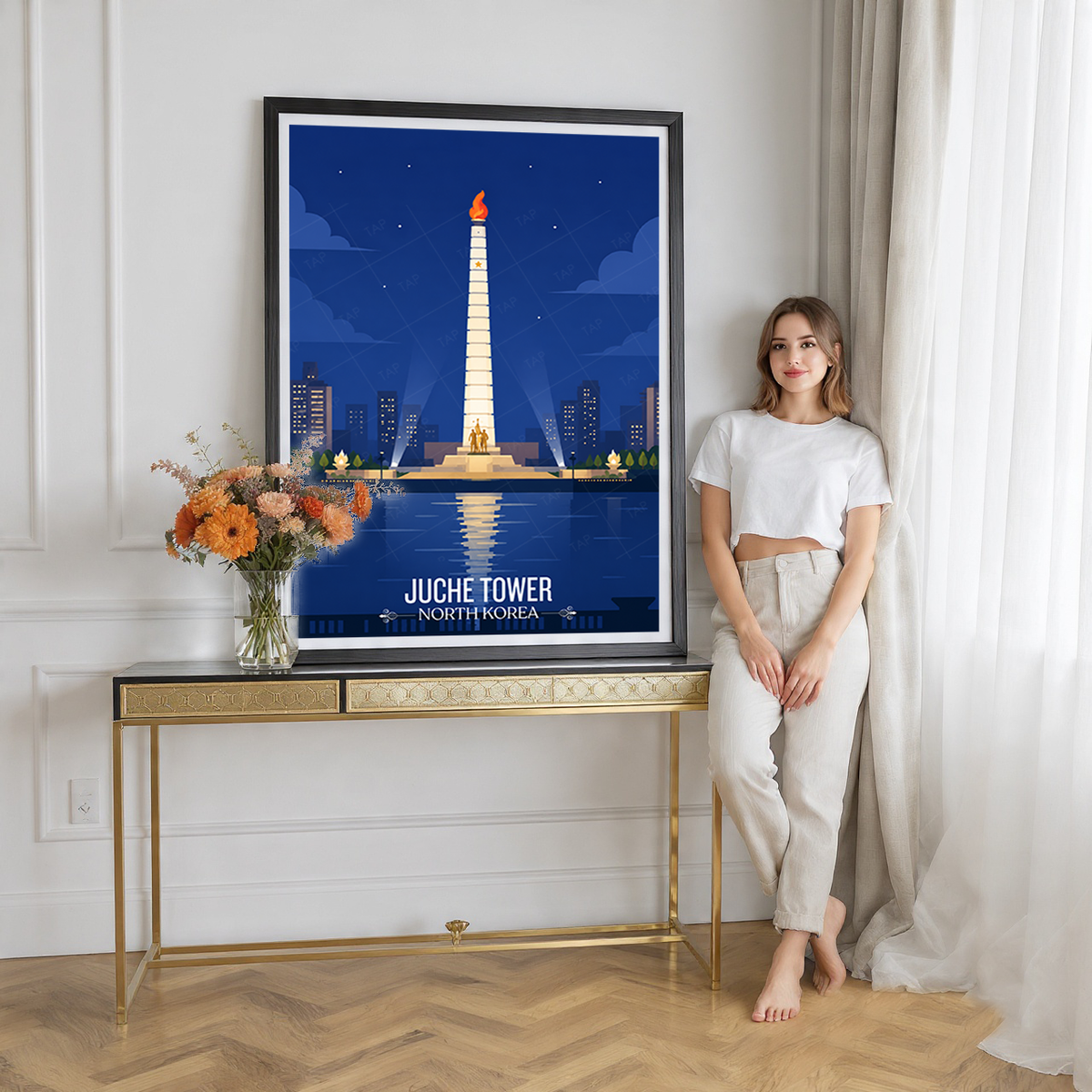 Juche Tower - North Korea - Travel Wall Art Deco Poster Print