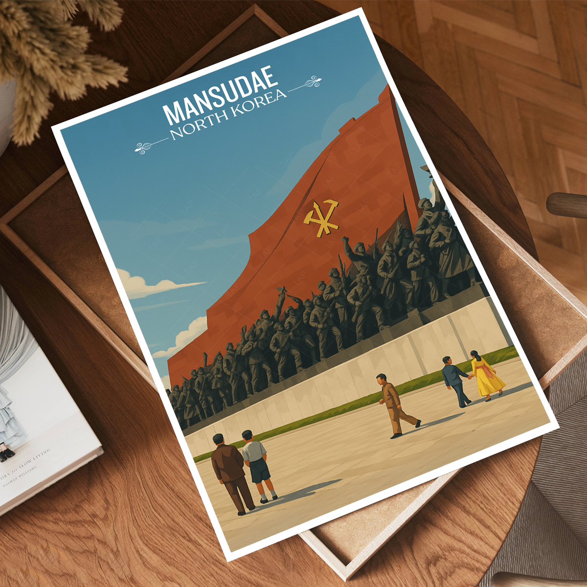 Mansudae Grand Monument - North Korea - Travel Wall Art Deco Poster Print