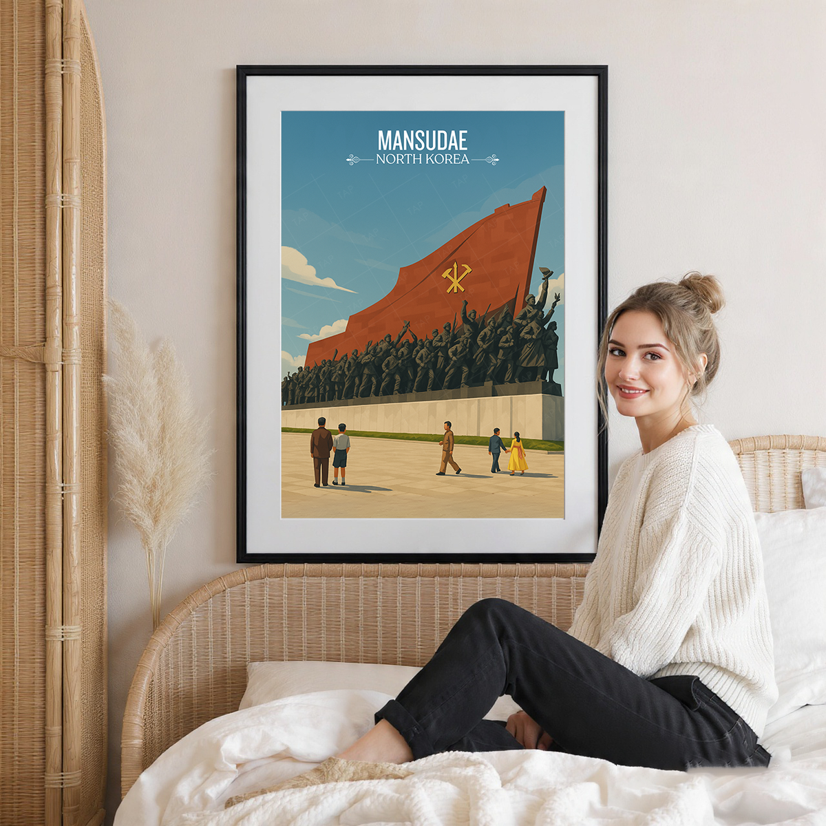 Mansudae Grand Monument - North Korea - Travel Wall Art Deco Poster Print