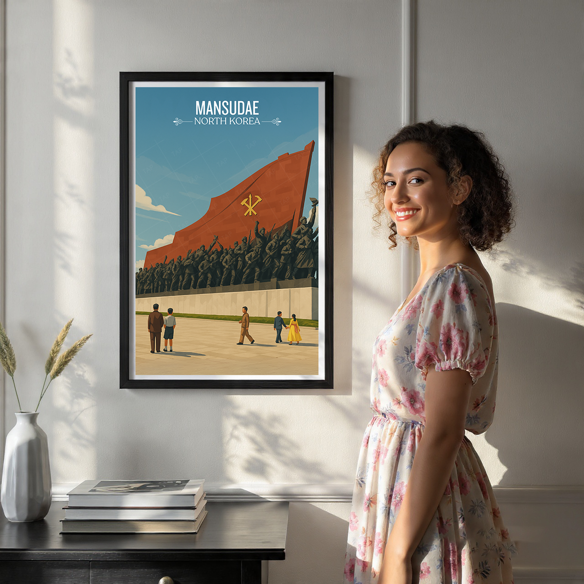 Mansudae Grand Monument - North Korea - Travel Wall Art Deco Poster Print