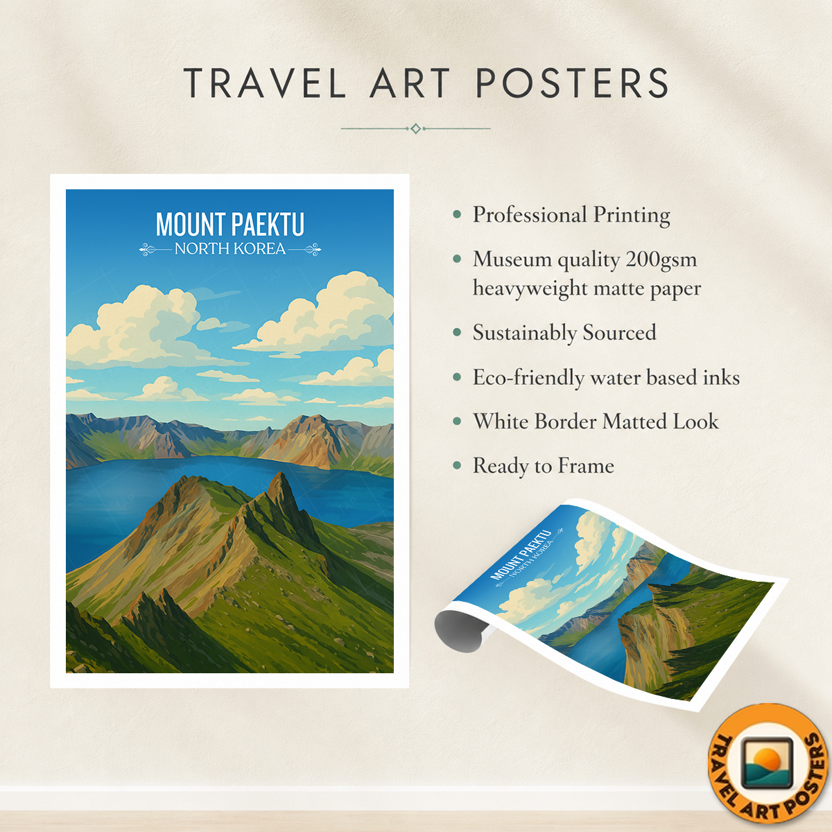 Mount Paektu - North Korea - Travel Wall Art Deco Poster Print