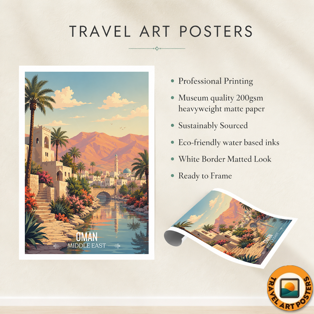 Oman - Travel Art Wall Deco Poster - Art Print - Travel Art Poster