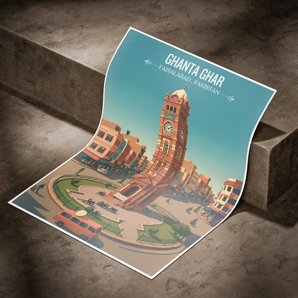 Ghanta Ghar - Tower Clock - Faisalabad - Montgomery - Travel Wall Art Print - - Travel Art Poster
