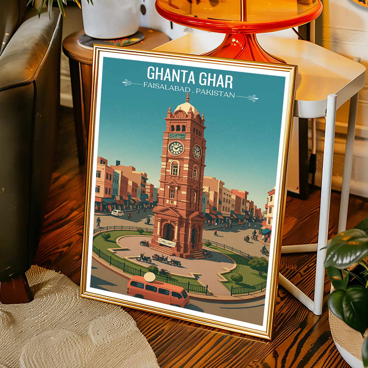 Ghanta Ghar - Tower Clock - Faisalabad - Montgomery - Travel Wall Art Print - - Travel Art Poster