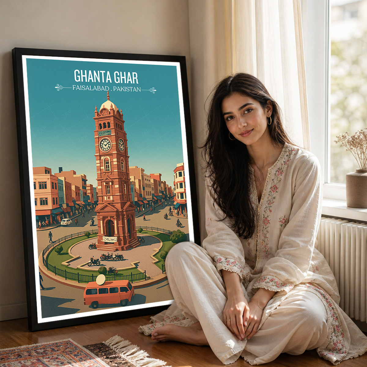 Ghanta Ghar - Tower Clock - Faisalabad - Montgomery - Travel Wall Art Print - - Travel Art Poster