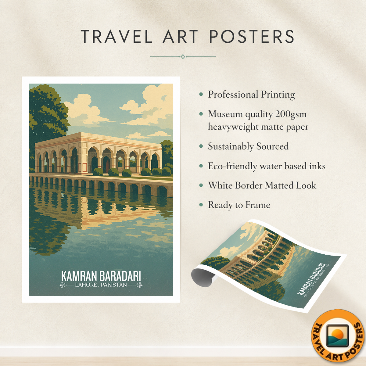 Kamran Baradari - Lahore - Ravi River - Travel Wall Art Print - - Travel Art Poster