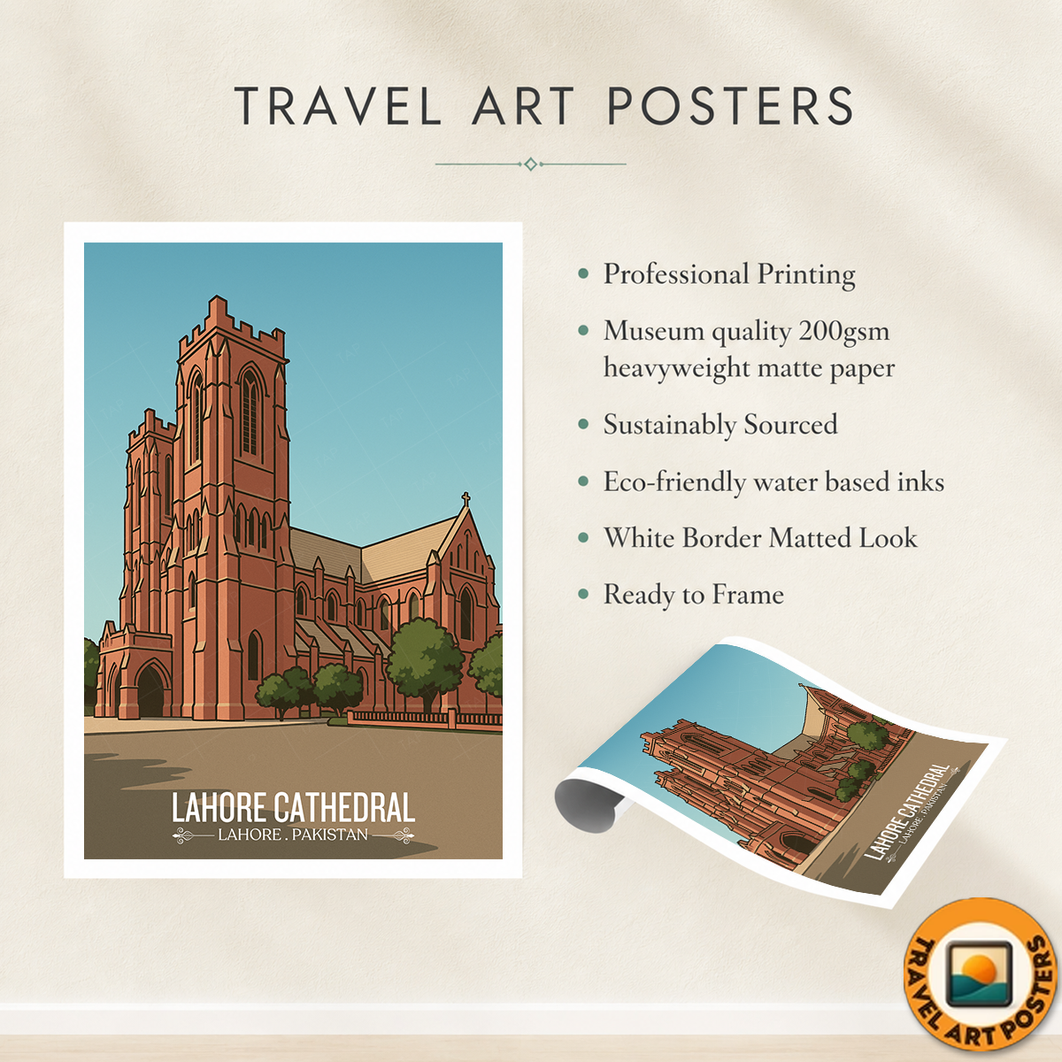 Sacred Heart Cathedral - Historical Church - Lahore - Travel Wall Art Print - - Travel Art Poster