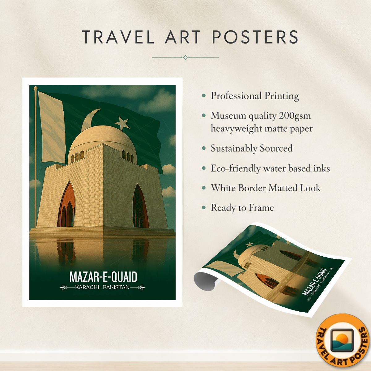 Mazar-e-Quaid - Karachi - Father of Nation - Travel Wall Art Print - - Travel Art Poster