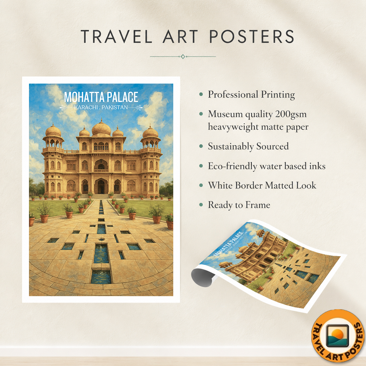 Shiv Rattan Mohatta Palace - Karachi - Rajasthan Mughal Era - Travel Wall Art Print - - Travel Art Poster