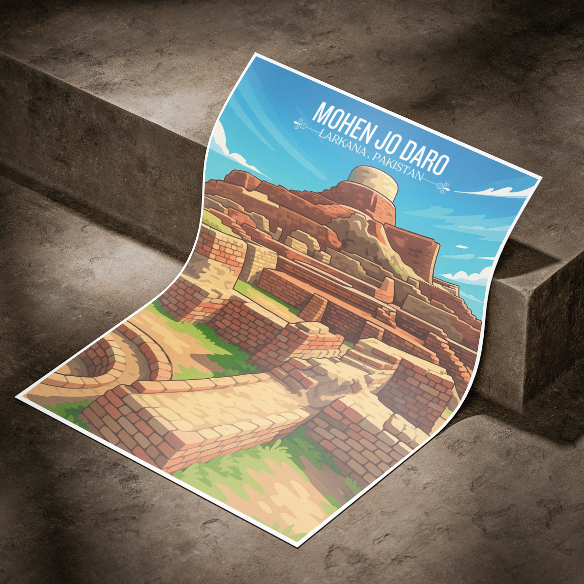 Mohen Jo Daro - Larkana - Ancient Village - Travel Wall Art Print - - Travel Art Poster