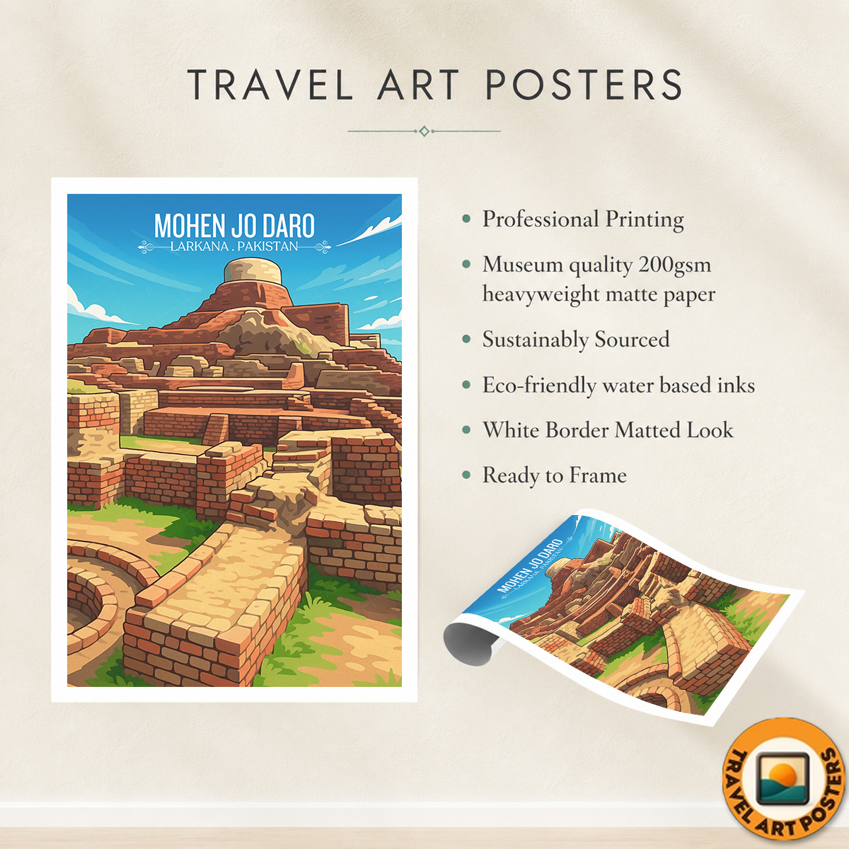 Mohen Jo Daro - Larkana - Ancient Village - Travel Wall Art Print - - Travel Art Poster