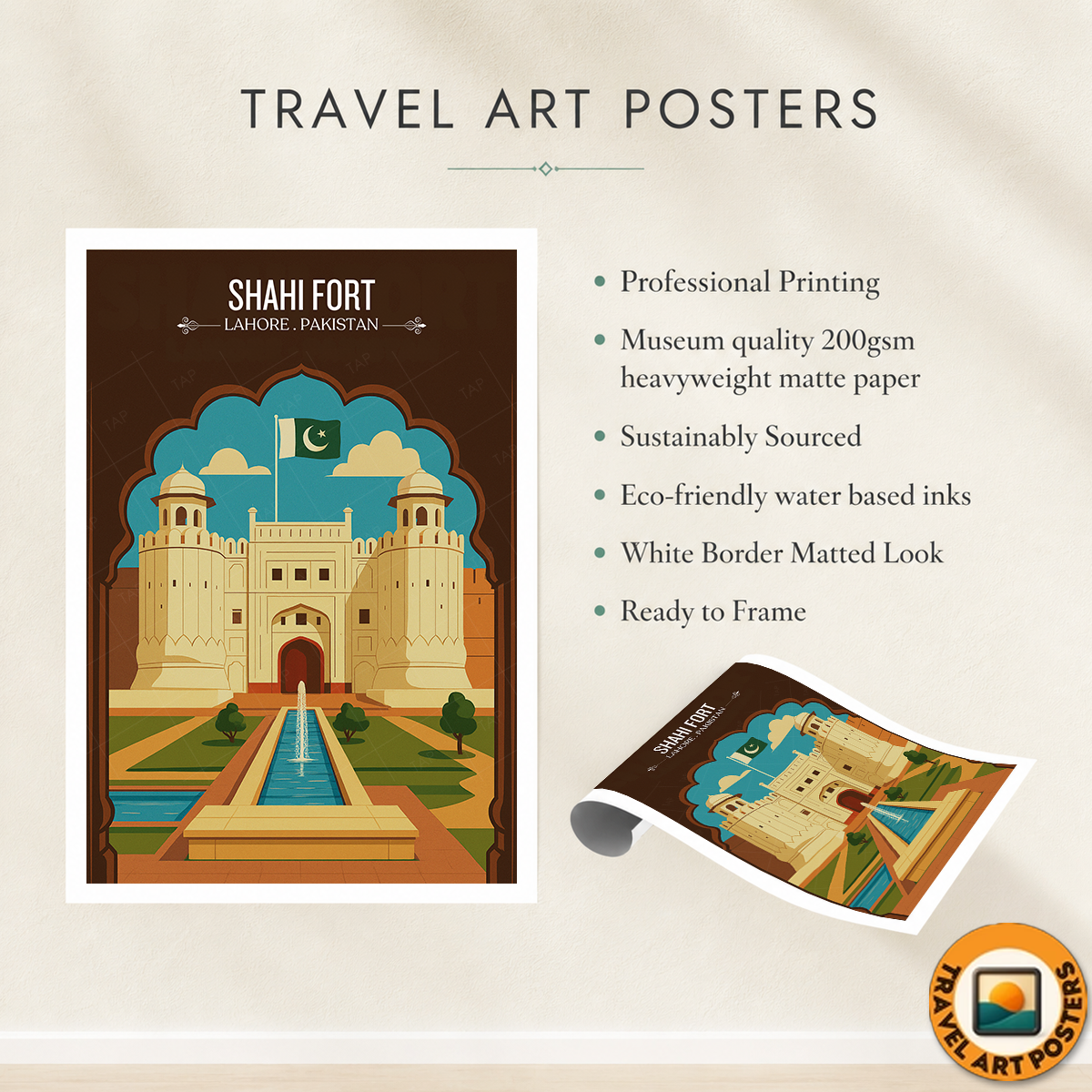Shahi Qila - Lahore Fort - Mughal Architecture Palace - Akbar The Great - Travel Wall Art Print - - Travel Art Poster
