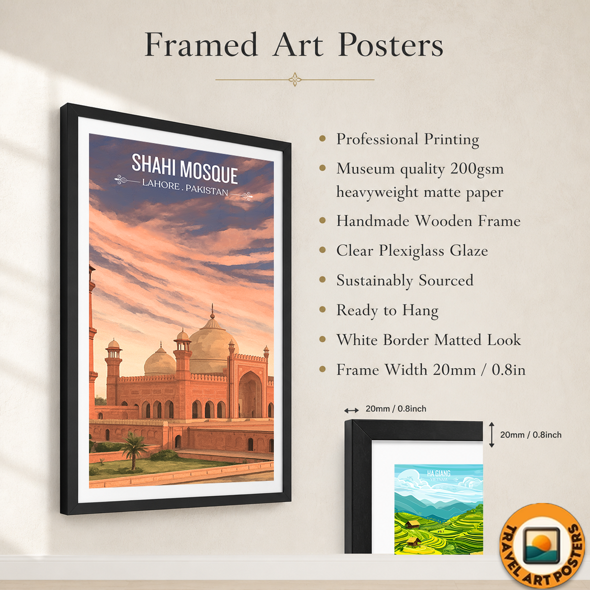Shahi Masjid - Badshahi Masjid - Mughal Architecture Palace - Shah Jahan - Travel Wall Art Print - - Travel Art Poster
