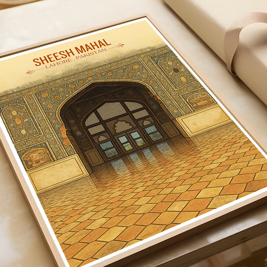 Sheesh Mahal - Mughal Architecture - Royal Mirror Gallery - Lahore - Travel Wall Art Print - - Travel Art Poster