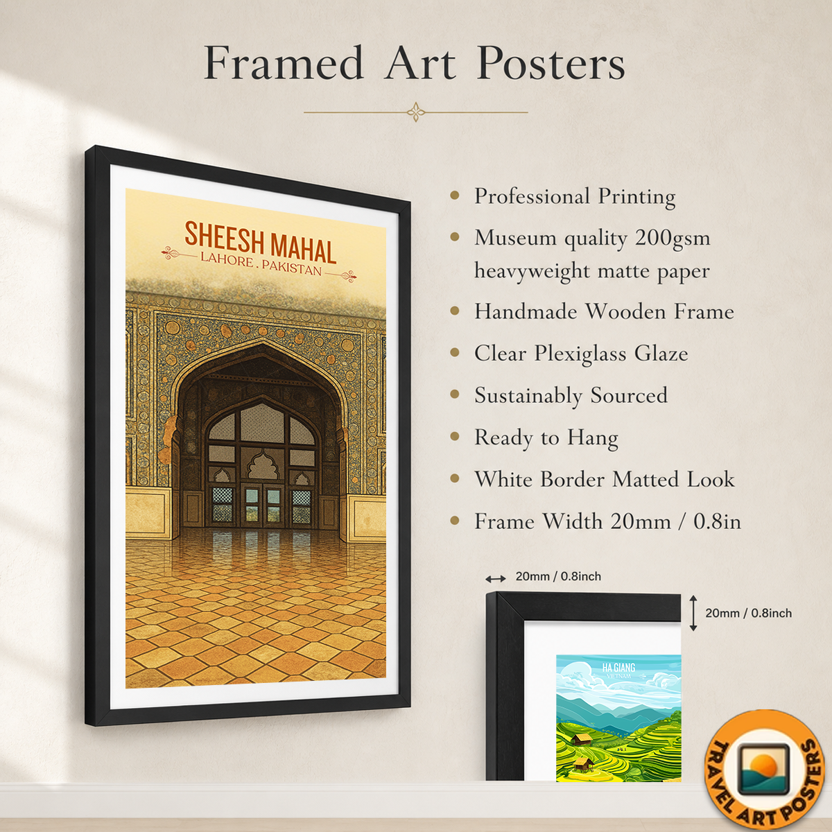 Sheesh Mahal - Mughal Architecture - Royal Mirror Gallery - Lahore - Travel Wall Art Print - - Travel Art Poster