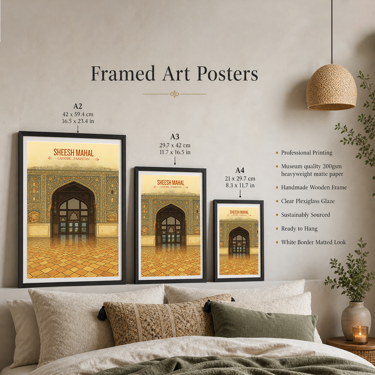 Sheesh Mahal - Mughal Architecture - Royal Mirror Gallery - Lahore - Travel Wall Art Print - - Travel Art Poster