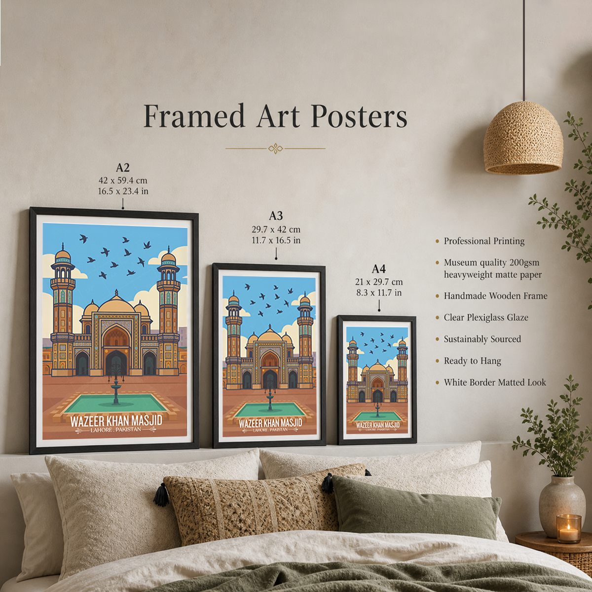 Wazeer Khan Masjid - Mughal Masjid Architecture - Lahore - Travel Wall Art Print - - Travel Art Poster
