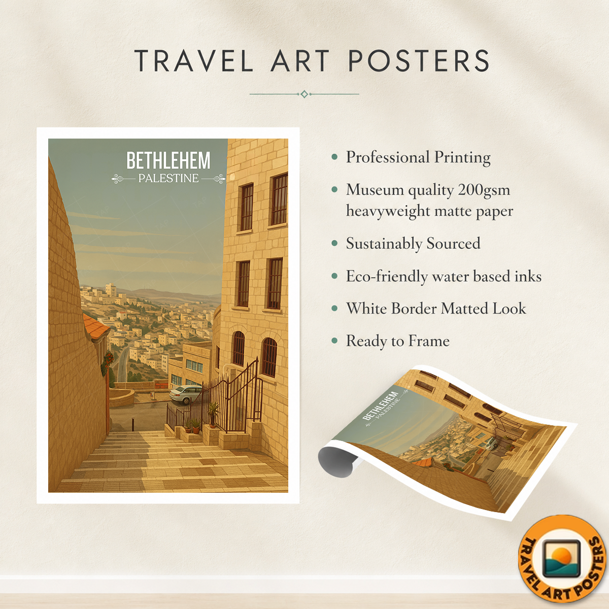 Bethleham - Palestine - Travel Wall Art Deco Poster Print - Art Print - Travel Art Poster