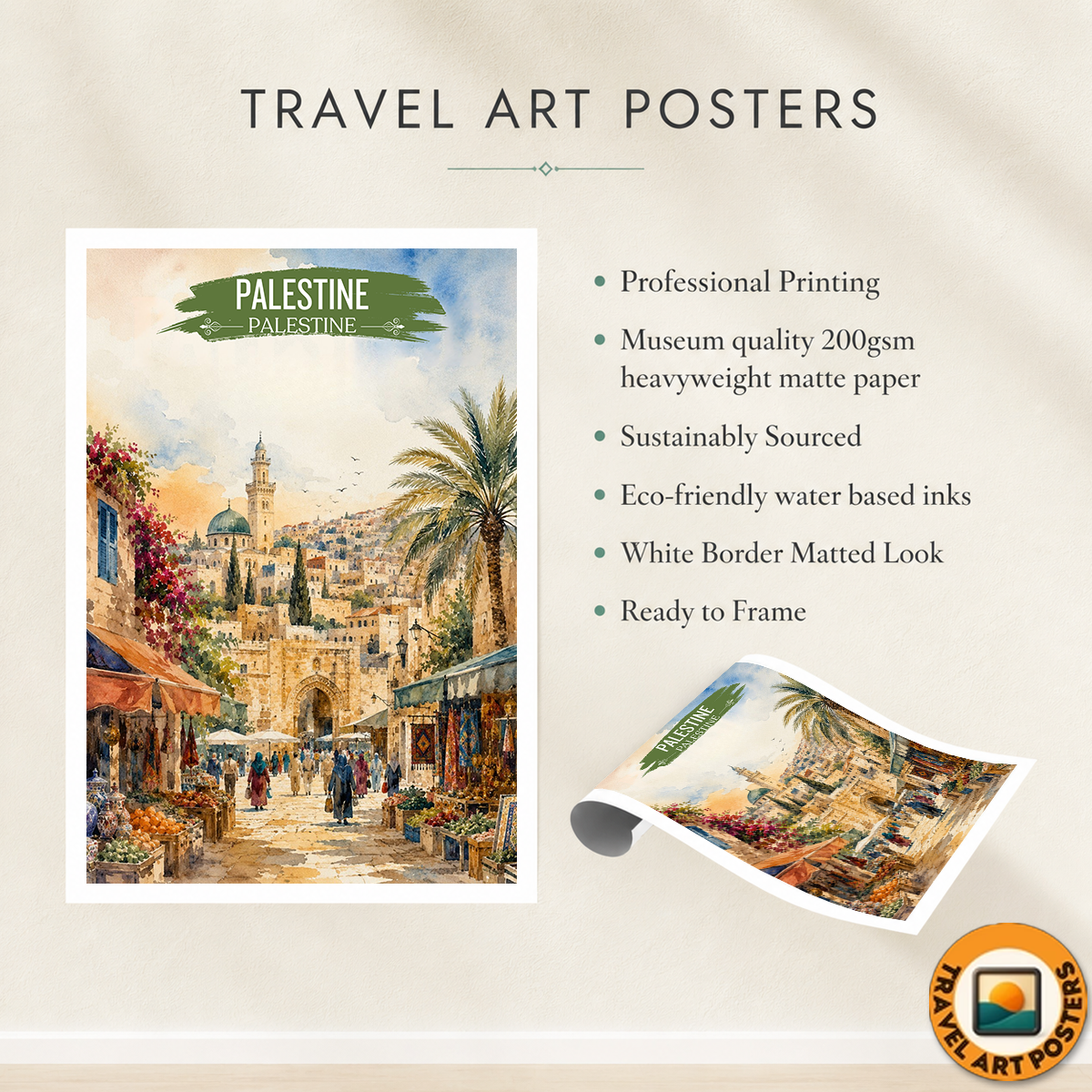 Palestine - Travel Wall Art Deco Poster Print - Art Print - Travel Art Poster
