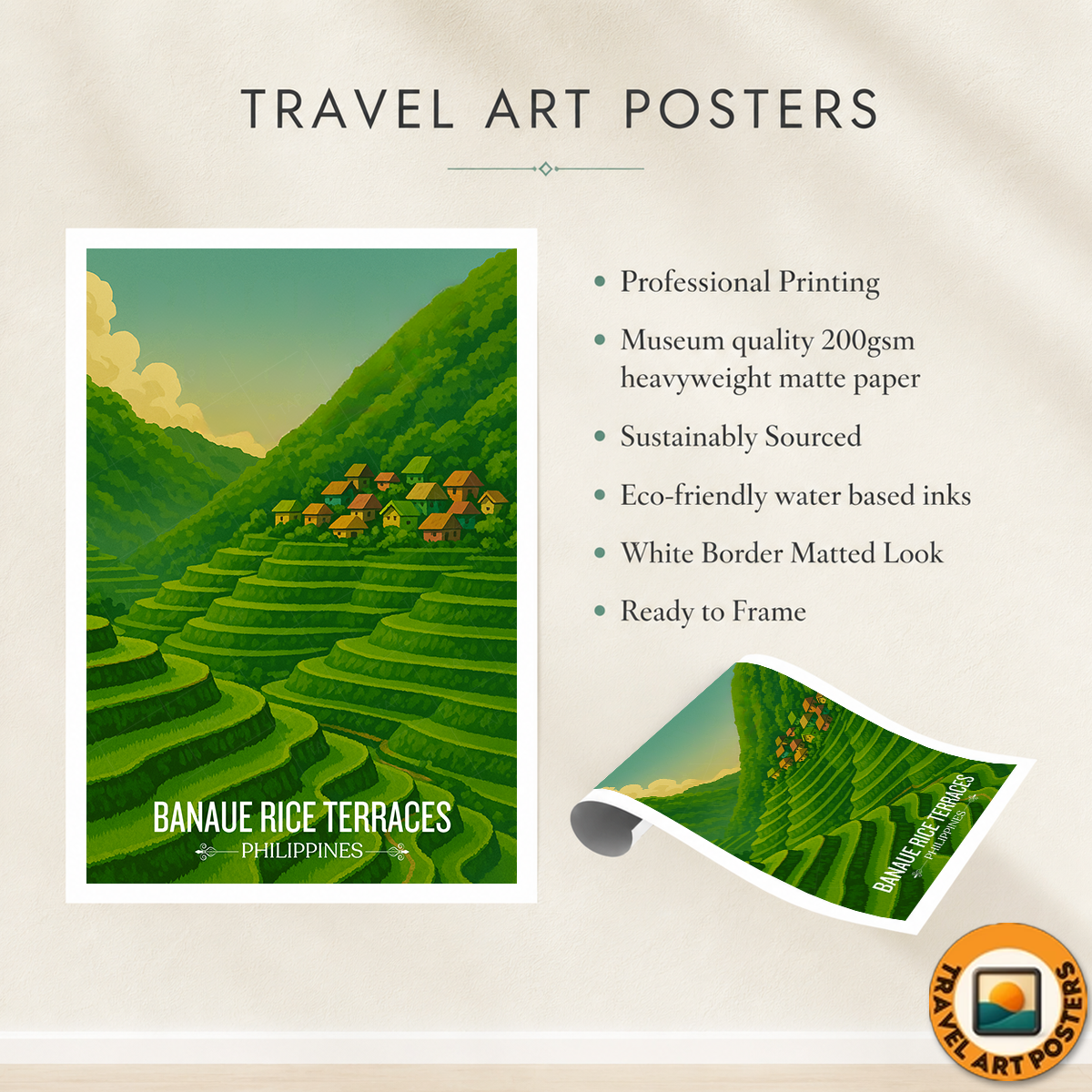 Banaue Rice Terraces - Philippines - Travel Wall Art Deco Poster Print - Art Print - Travel Art Poster