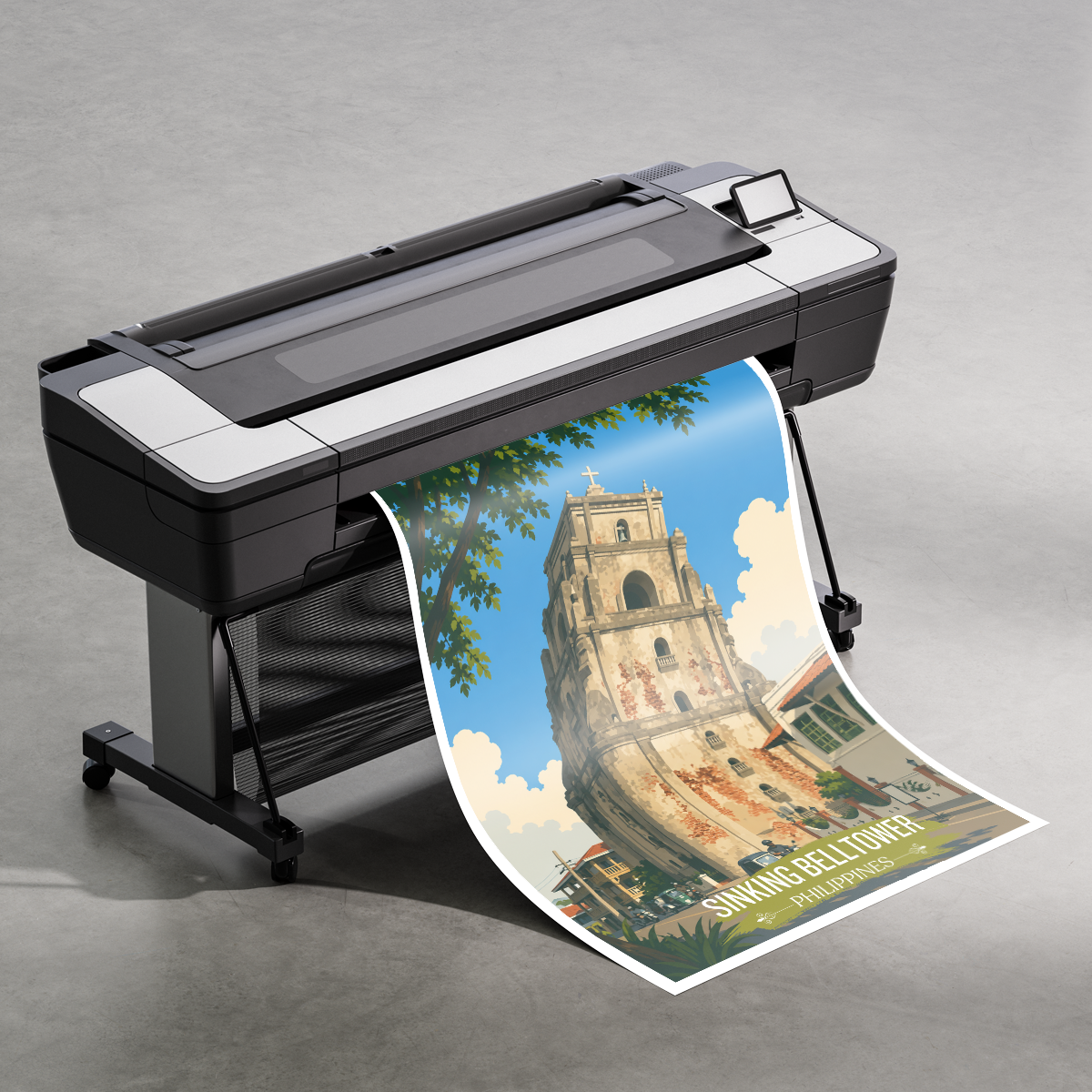 Sinking Belltower - Philippines - Travel Wall Art Deco Poster Print - Art Print - Travel Art Poster