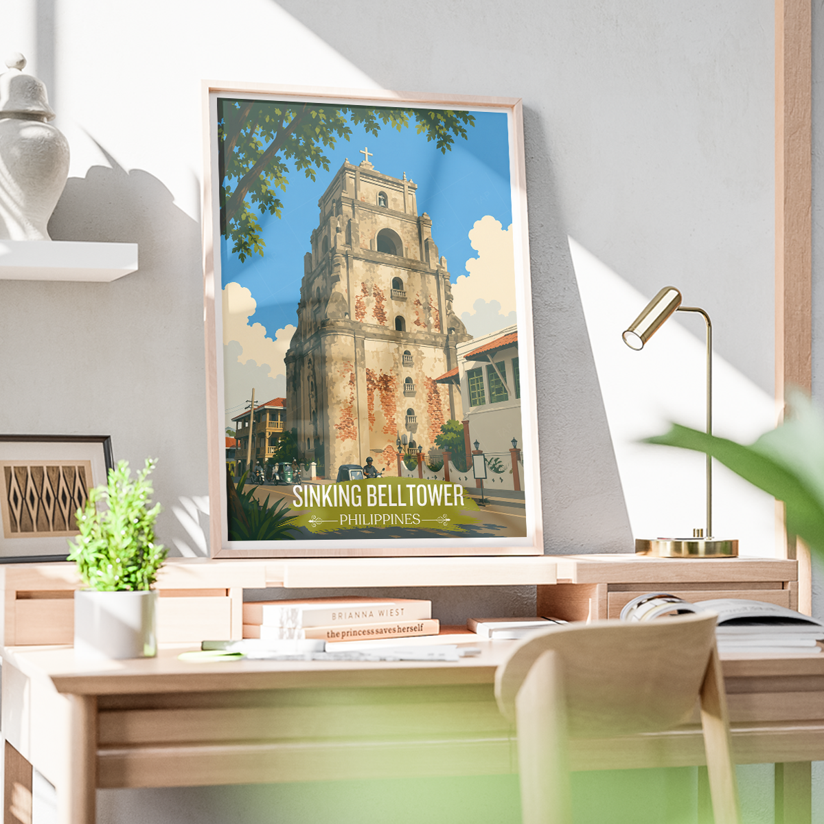 Sinking Belltower - Philippines - Travel Wall Art Deco Poster Print - Art Print - Travel Art Poster