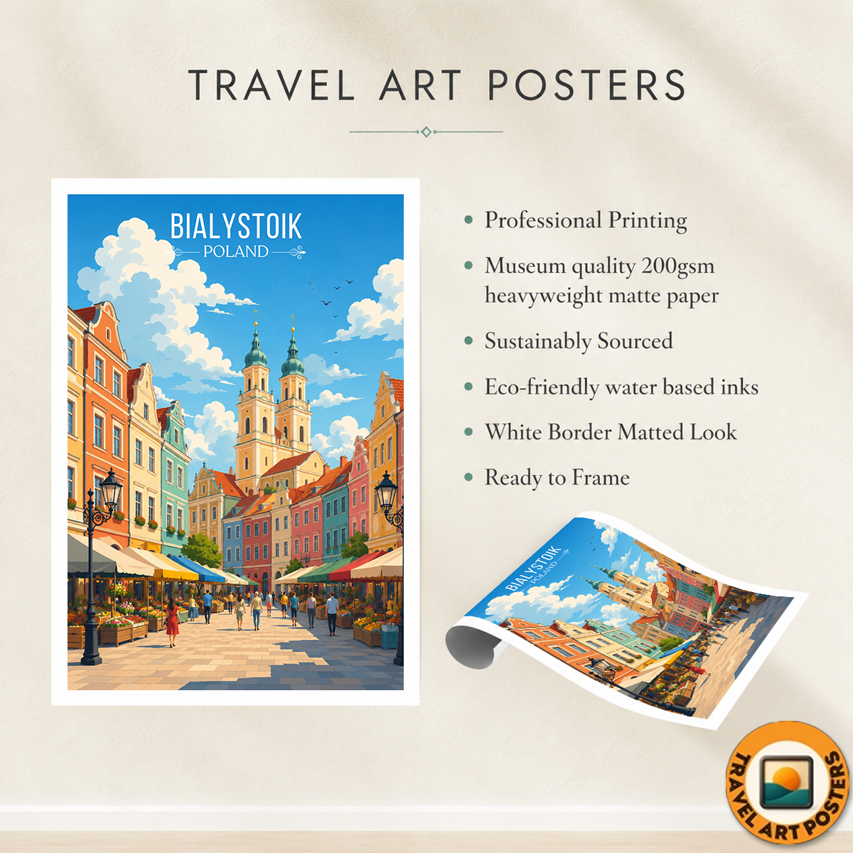 Bialystok - Poland - Travel Poster Vintage Style Wall Art Print