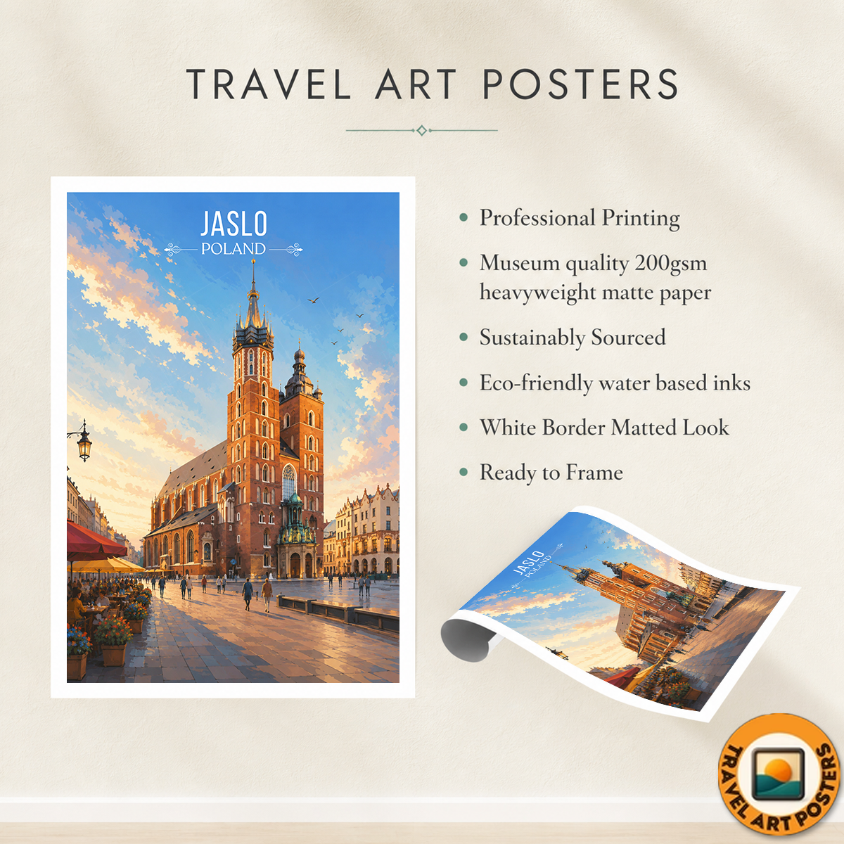 Jaslo - Poland - Travel Poster Vintage Style Wall Art Print