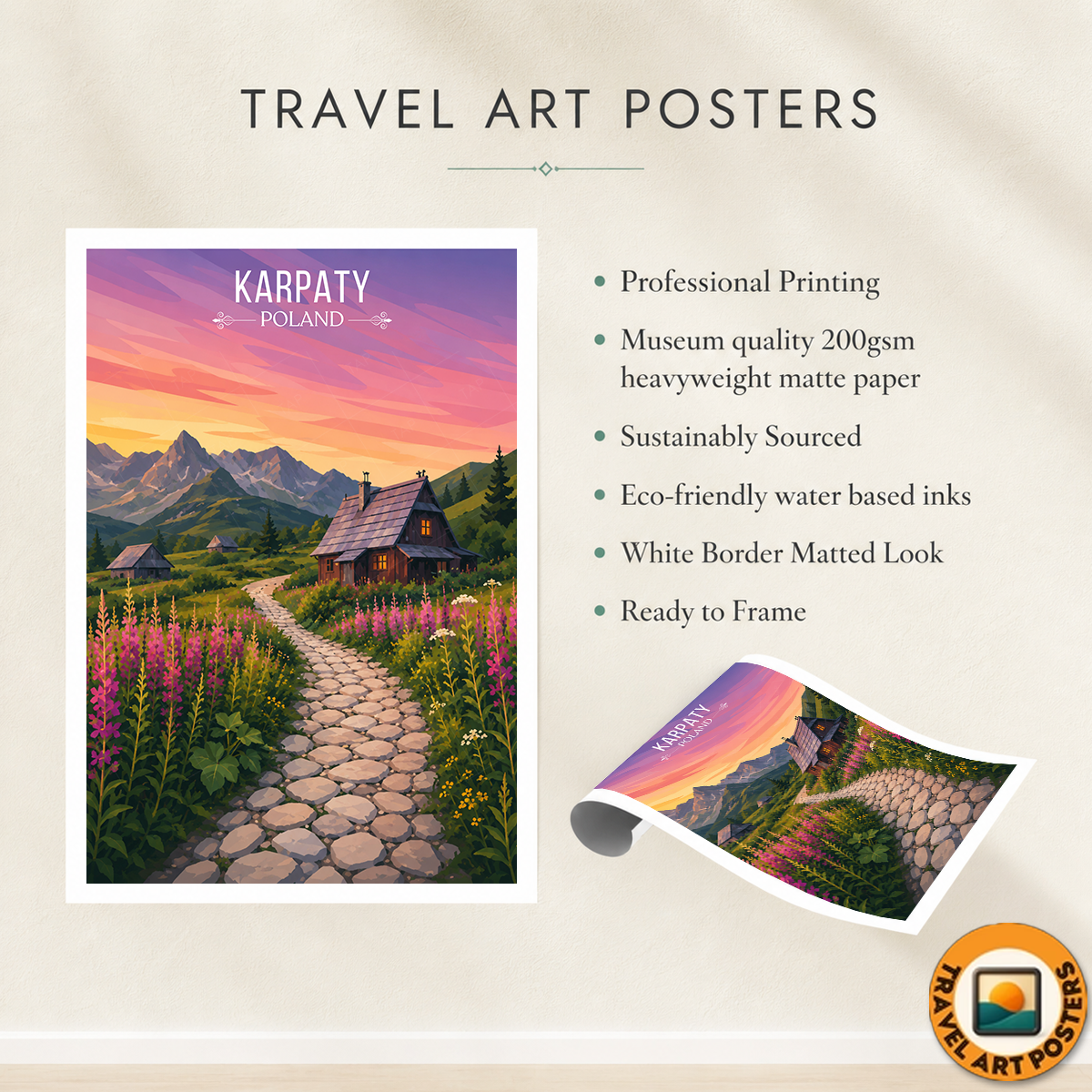Karpaty - Poland - Travel Poster Vintage Style Wall Art Print