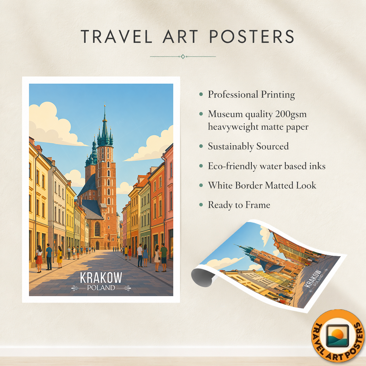 Karakow - Poland - Travel Poster Vintage Style Wall Art Print - Art Print - Travel Art Poster