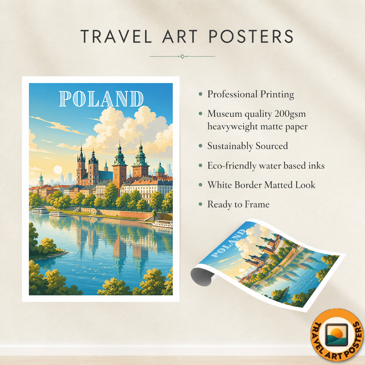 Poland - Travel Poster Vintage Style Wall Art Print