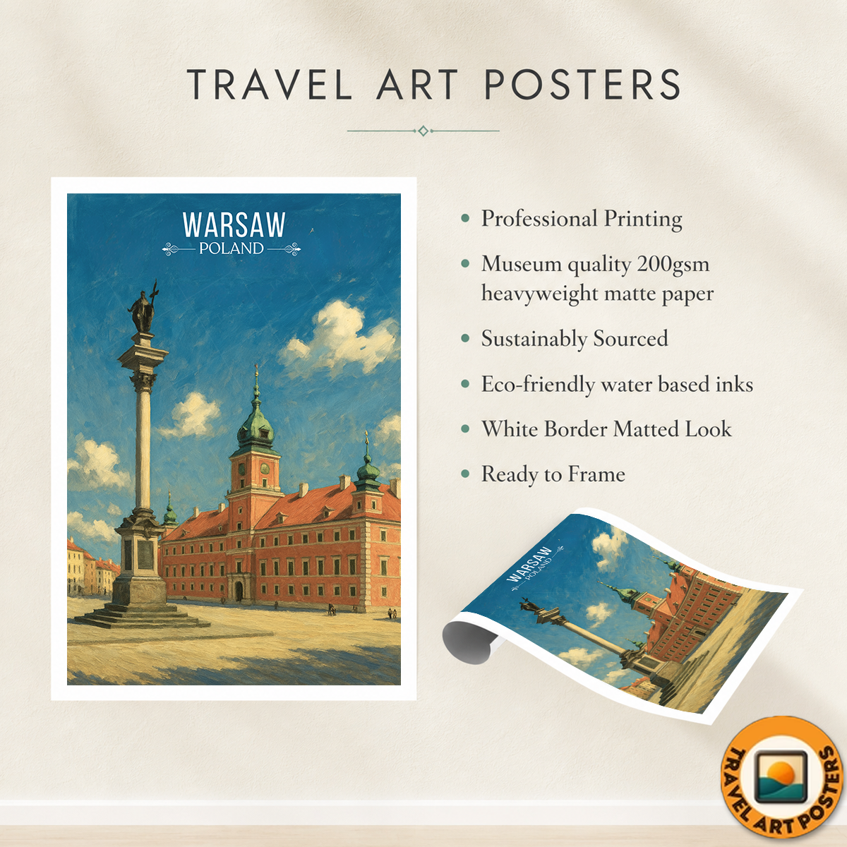 Warsa - Poland - Travel Poster Vintage Style Wall Art Print