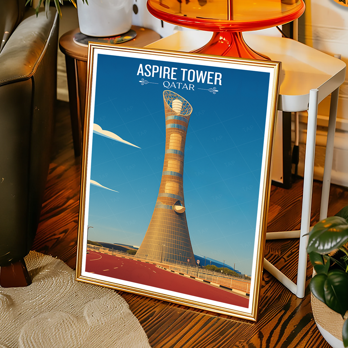Aspire Tower - Qatar - Travel Wall Art Deco Poster Print - Art Print - Travel Art Poster