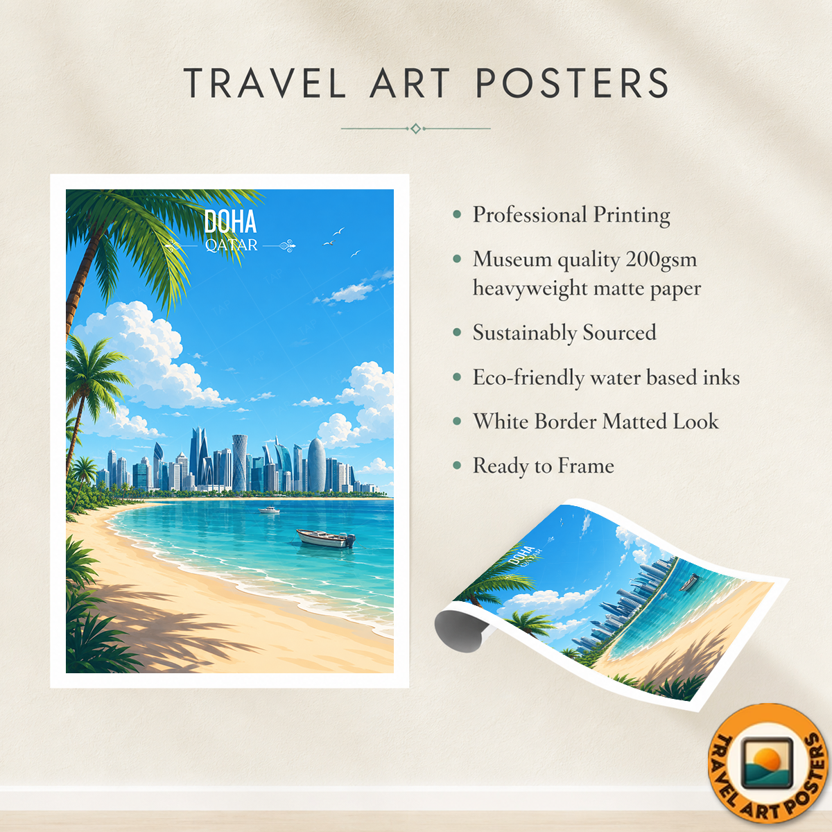 Doha - Qatar - Travel Wall Art Deco Poster Print - Art Print - Travel Art Poster