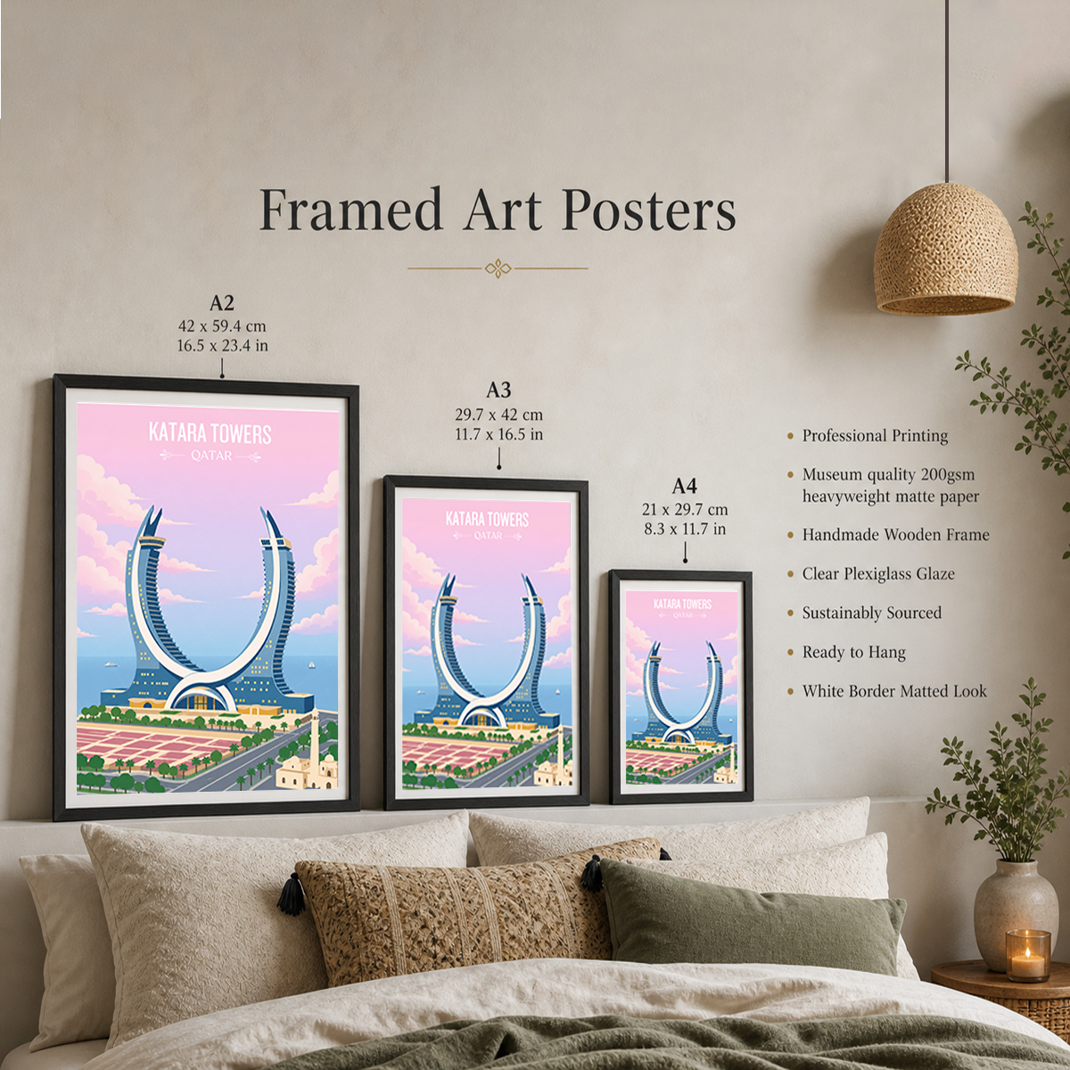 Katara Towers - Qatar - Travel Wall Art Deco Poster Print - Art Print - Travel Art Poster