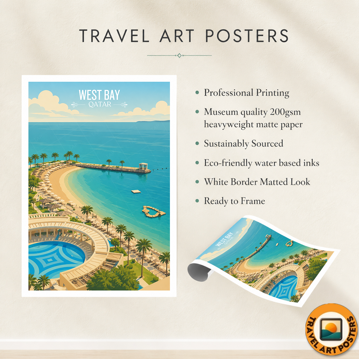 West Bay - Qatar - Travel Wall Art Deco Poster Print