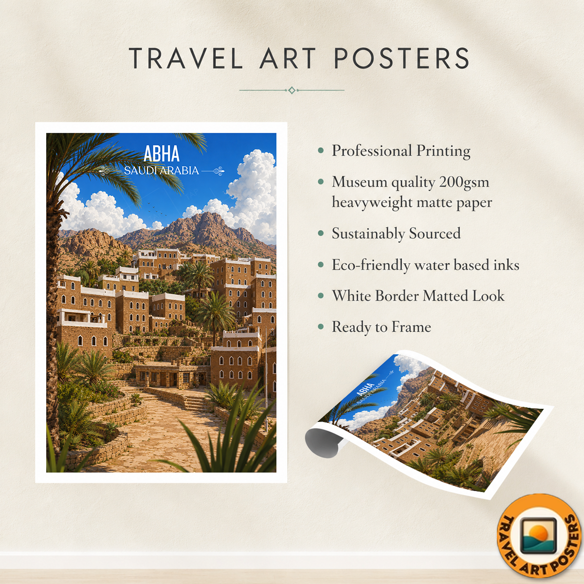 Abha - Saudi Arabia - Travel Wall Art Deco Poster Print