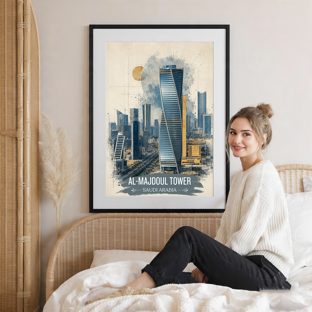 Al-Majdoul Tower - Saudi Arabia - Travel Wall Art Deco Poster Print