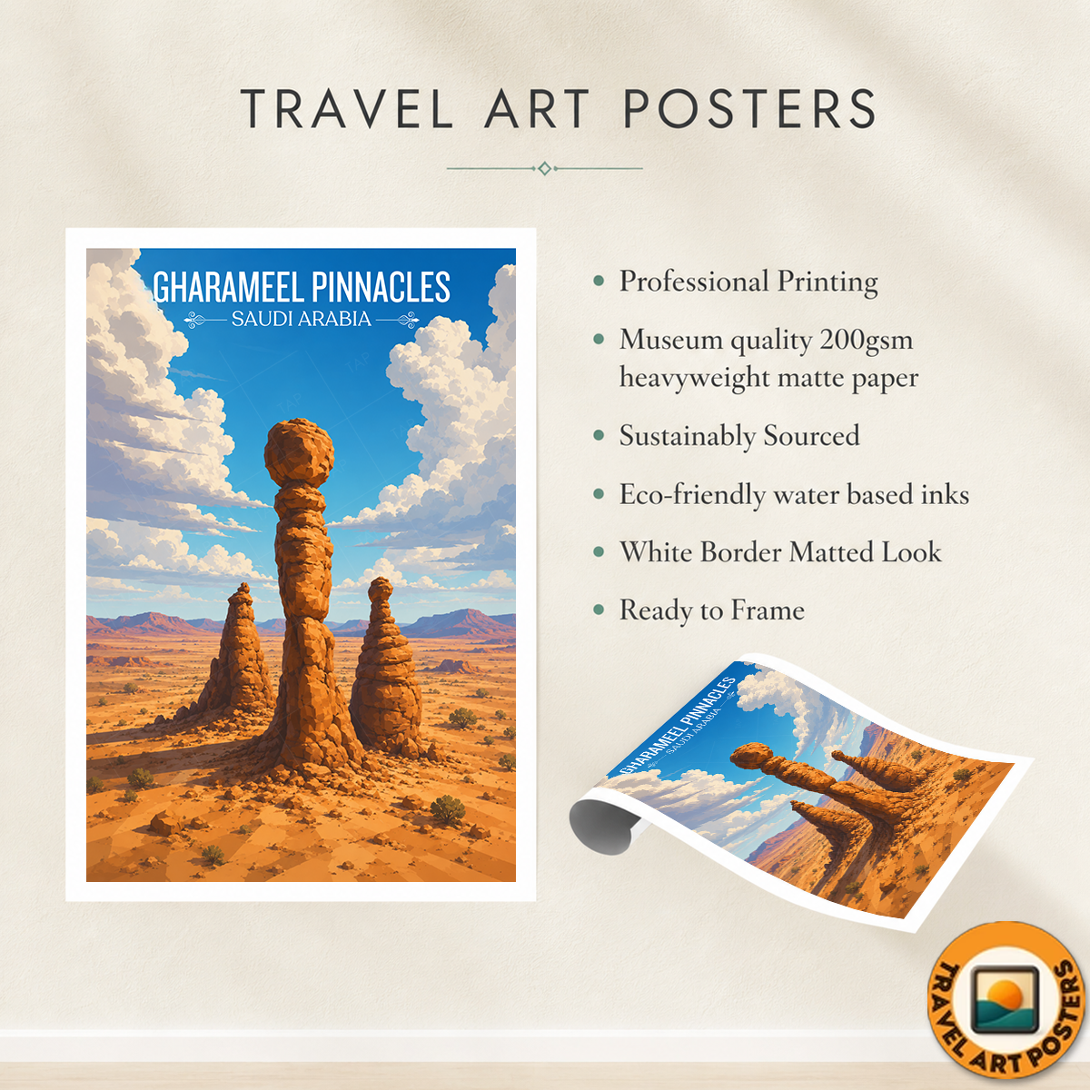 Gharameel Pinnacles - Saudi Arabia - Travel Wall Art Deco Poster Print
