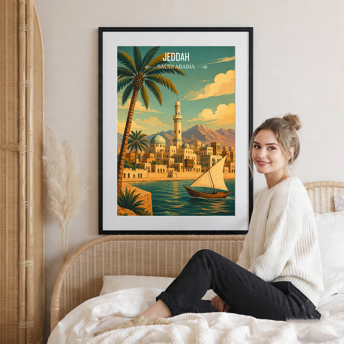 Jeddah - Saudi Arabia - Travel Wall Art Deco Poster Print