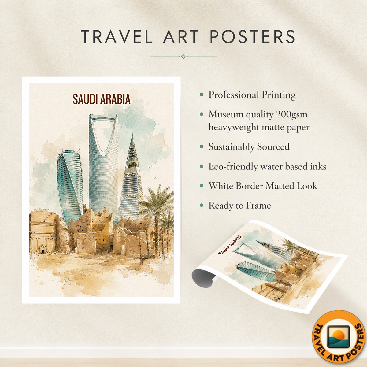 Saudi Arabia - Travel Wall Art Deco Poster Print