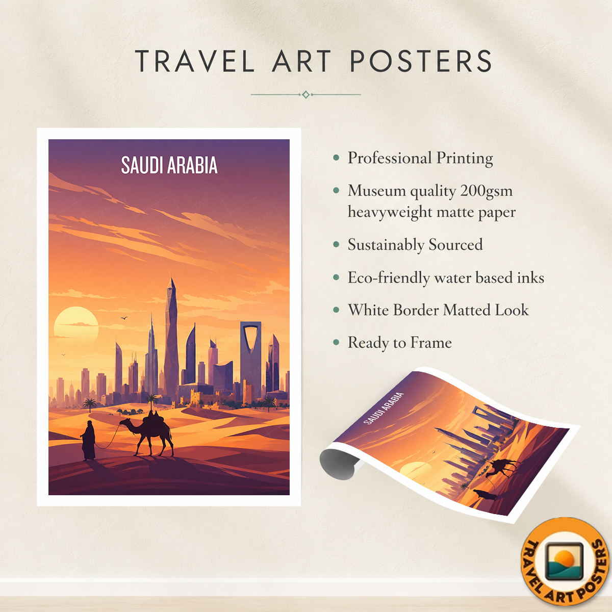 Saudi Arabia - Travel Wall Art Deco Poster Print