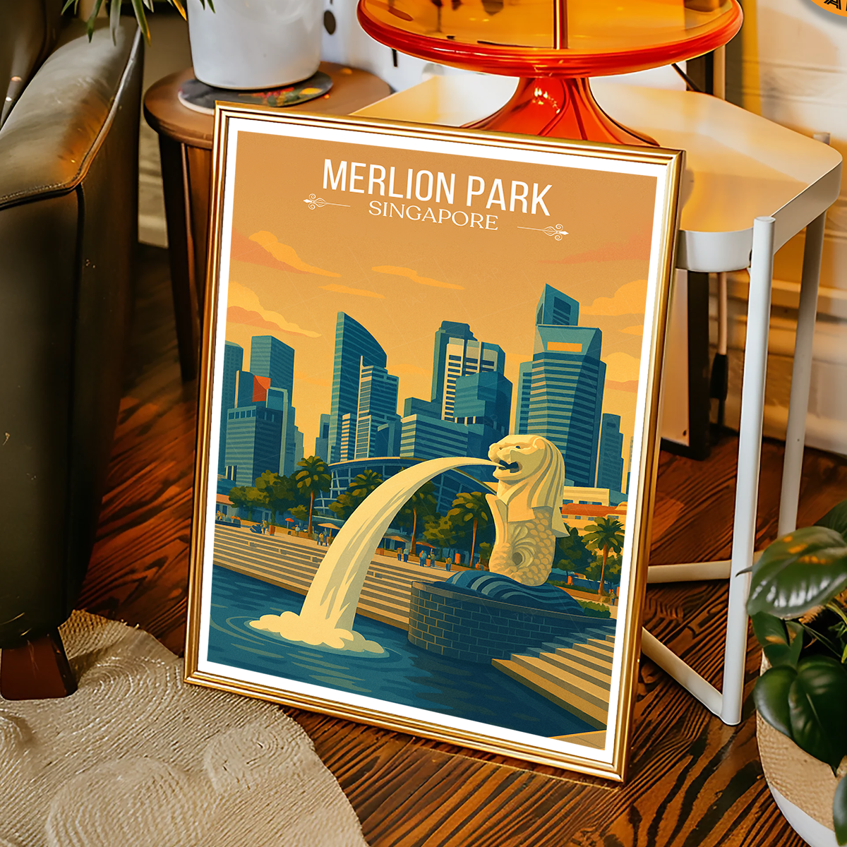 Merlion Park - Singapore - Poster Print Modern Style Wall Art
