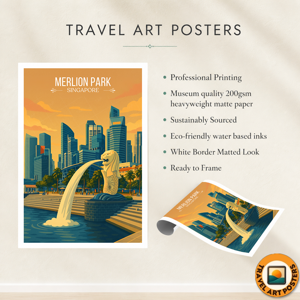 Merlion Park - Singapore - Poster Print Modern Style Wall Art