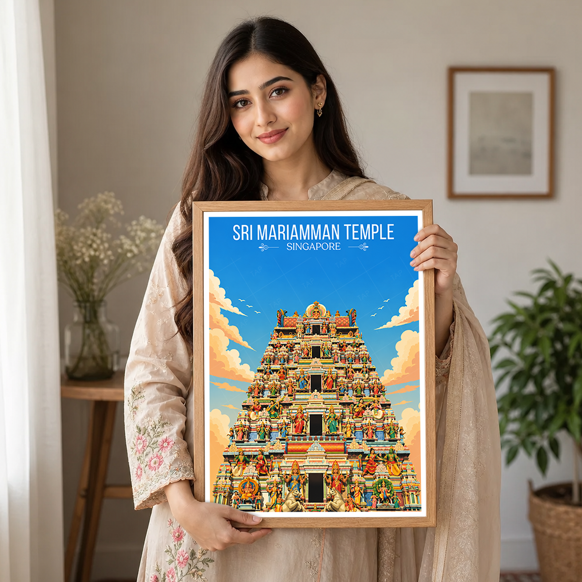 Sri Mariamman Temple - Singapore - Poster Print Modern Style Wall Art