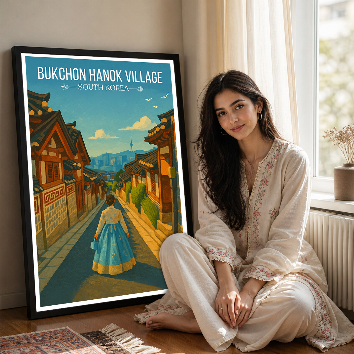 Bukchon Hanok Village - South Korea - Travel Poster Print Modern Style Wall Art - Art Print - Travel Art Poster