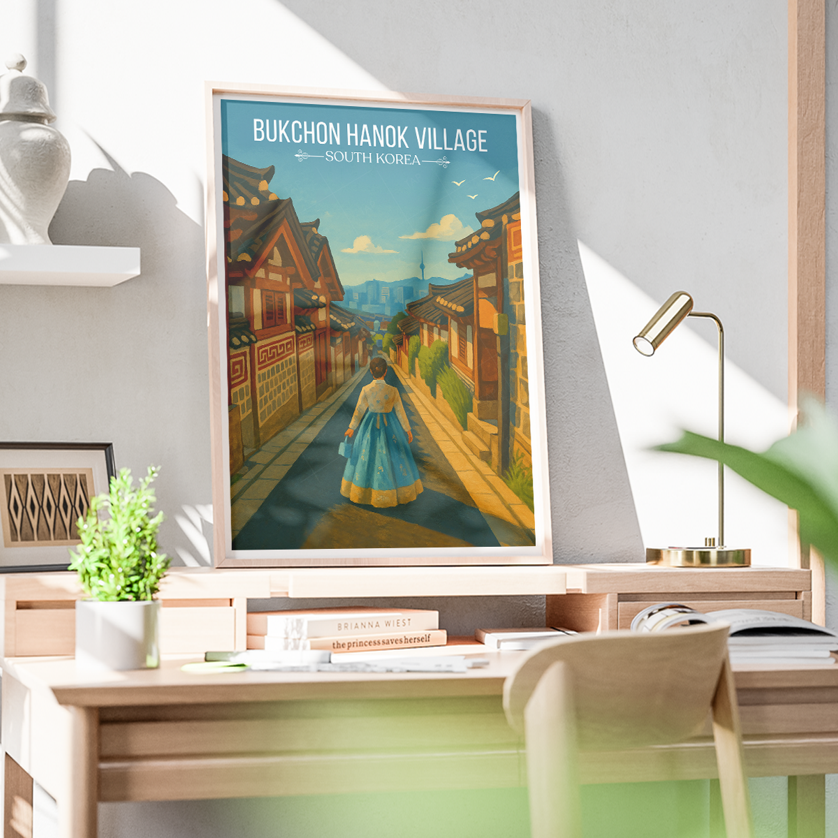 Bukchon Hanok Village - South Korea - Travel Poster Print Modern Style Wall Art - Art Print - Travel Art Poster