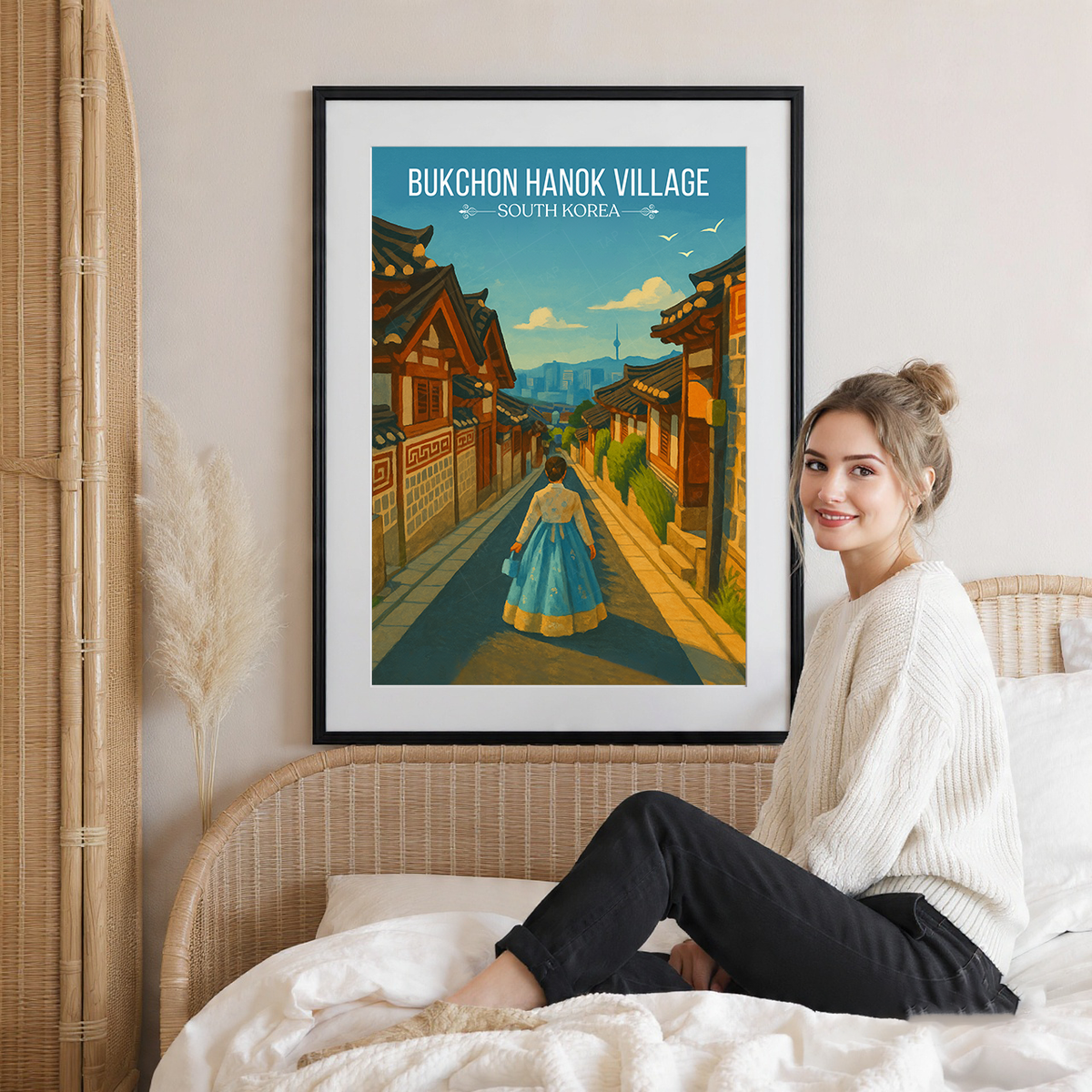 Bukchon Hanok Village - South Korea - Travel Poster Print Modern Style Wall Art - Art Print - Travel Art Poster